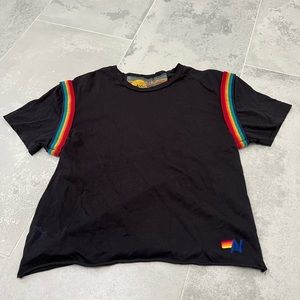 EUC AVIATOR NATION cropped tee - rainbow sleeves - xs